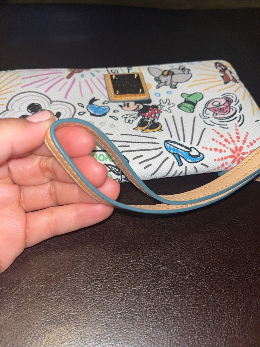 Dooney & Bourke White Disney Sketch Zip Wristlet with Multicolor Characters - Picture 5 of 15